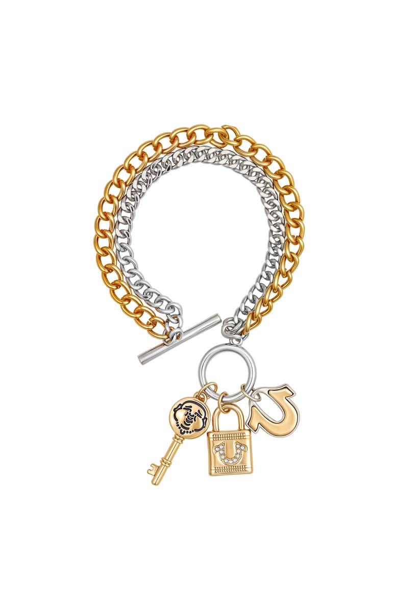 True Religion Two-Tone Key & Lock Charm Bracelet, Alternate, color, Two Tone