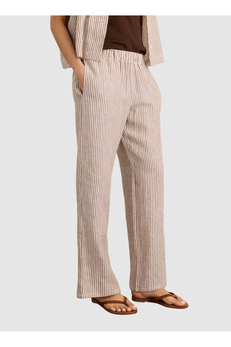 Doretta Linen Trousers, Main, color, Chocolate Stripe