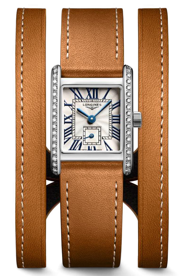 Mini DolceVita Three-Row Brown Leather Strap Watch, 21.5mm x 29mm, Main, color, SILVER
