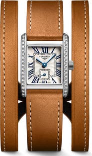 Longines Mini DolceVita Three-Row Brown Leather Strap Watch, 21.5mm x 29mm