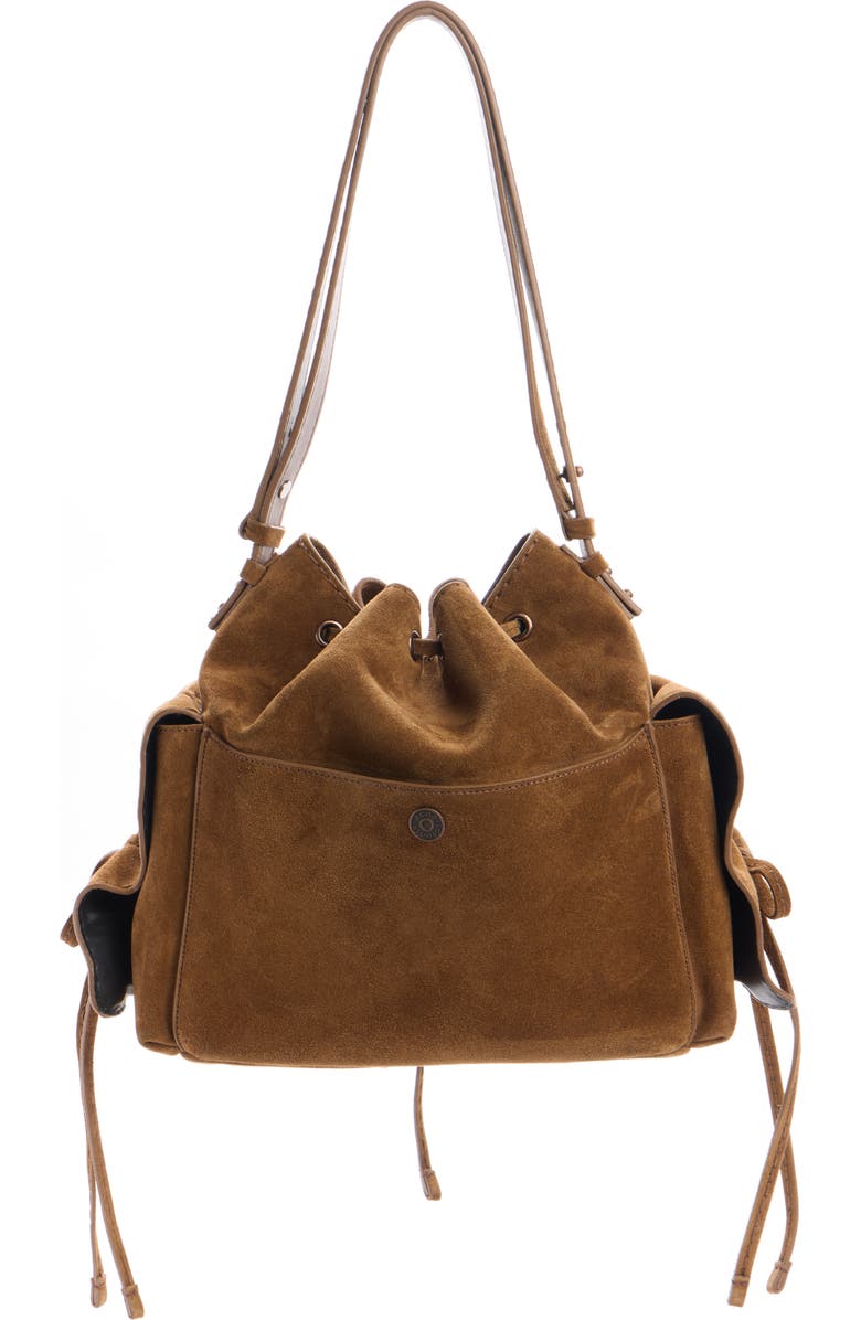 Acne Studios Multipocket Suede Bucket Bag, Alternate, color, Cognac Brown