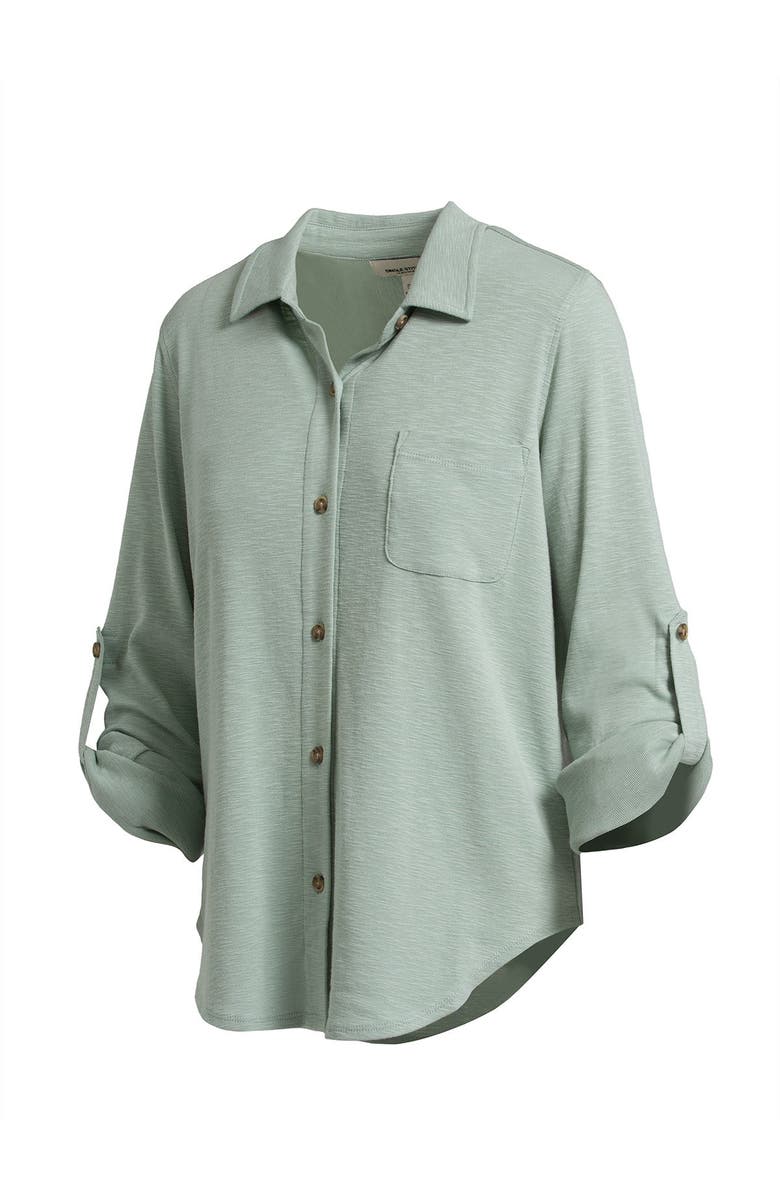Single Stitch Knit Button-Up Shirt, Alternate, color, Hunter Green