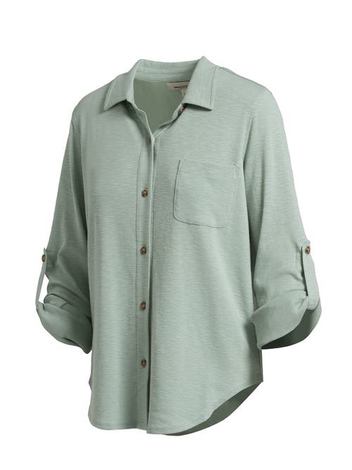 Single Stitch Knit Button-up Shirt In White