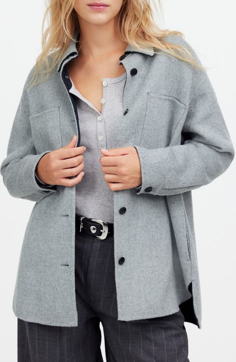 Wool Blend Double Face Long Shirt Jacket