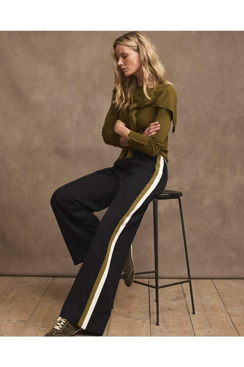 Side Stripe Tie Waist Wide Trousers, Alternate, color, Black