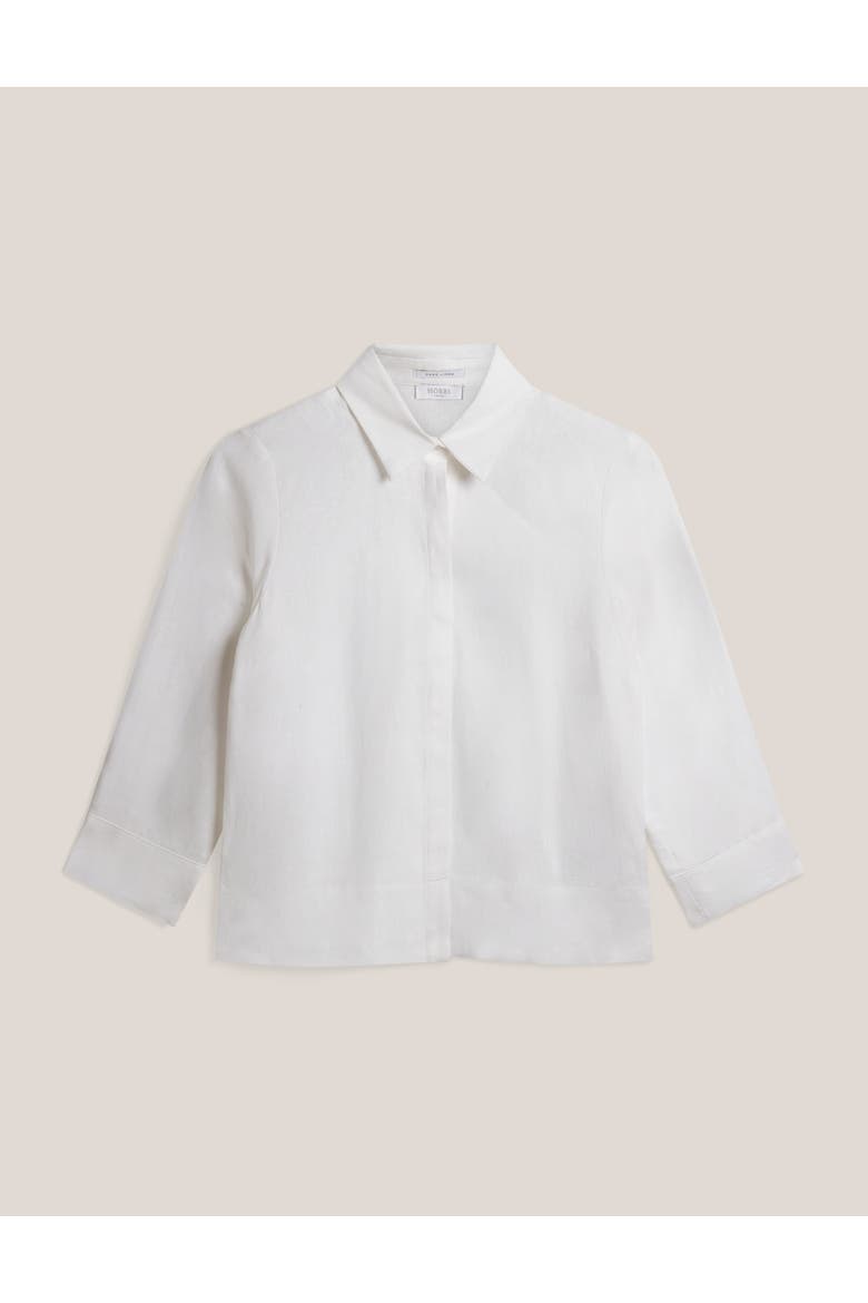 Nita 3/4 Sleeve Button Up Linen Shirt, Alternate, color, White