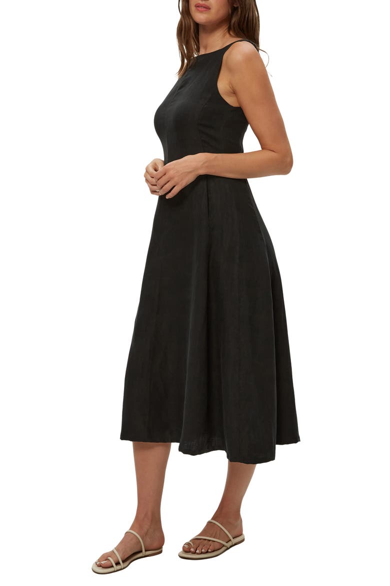 Palmira Fit & Flare Linen Blend Midi Dress, Alternate, color, BLACK