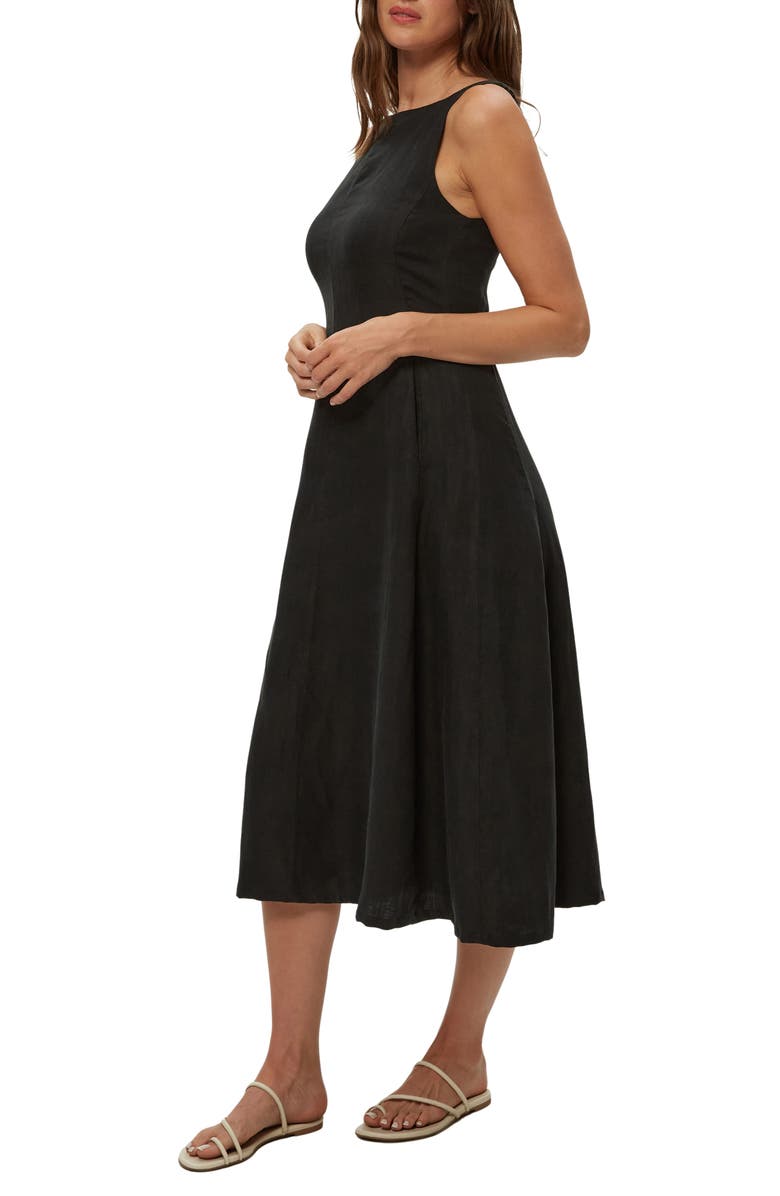 Michael Stars Palmira Fit & Flare Linen Blend Midi Dress, Alternate, color, Black