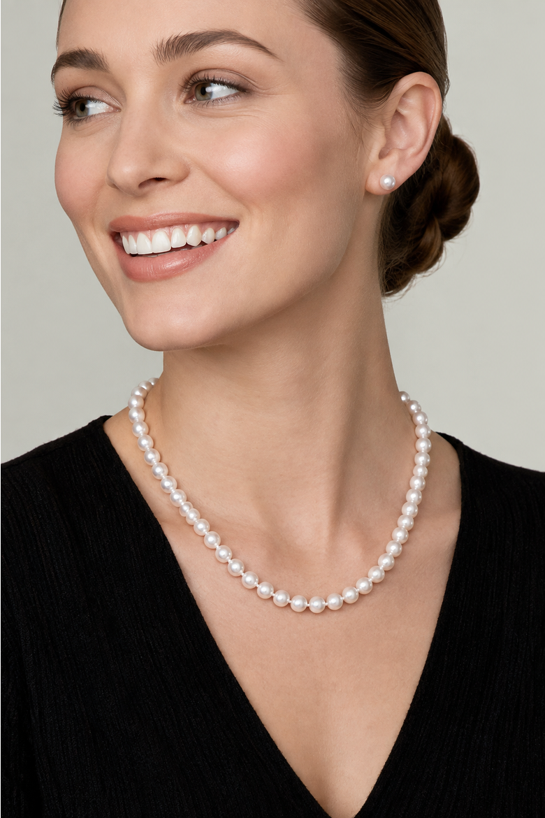 8.5-9.0mm Japanese White Akoya Pearl Necklace & Earrings, Alternate, color, Yellow Gold