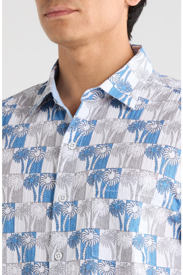 Nova Wave Sunnyside Palms Short Sleeve Seersucker Button-Up Shirt, Alternate, color, BLUE LAPIS