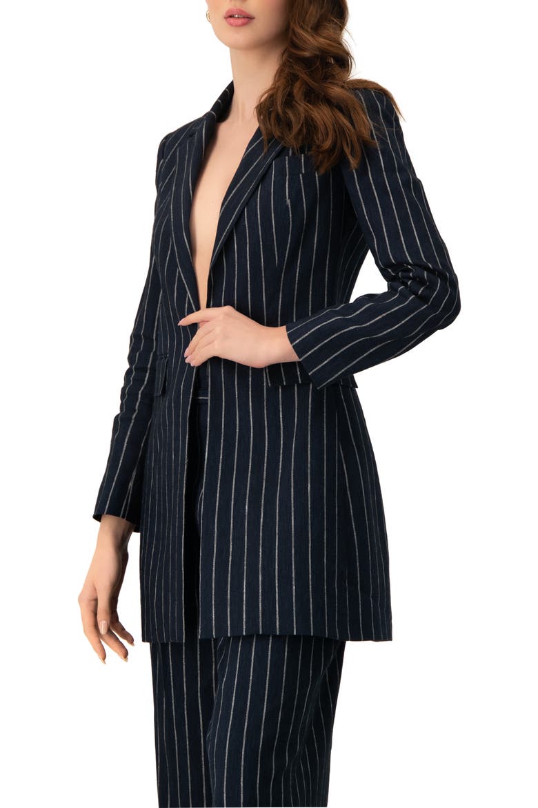 Striped Blazer with Patch Pockets, Alternate, color, Navy Blue