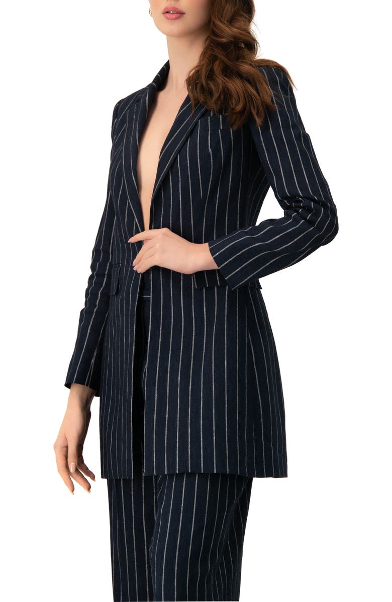 IVONNE Striped Blazer with Patch Pockets, Alternate, color, Navy Blue
