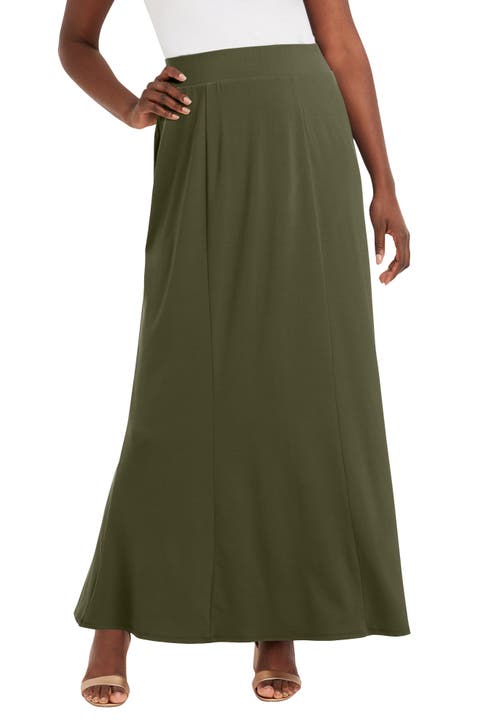 Jessica London Stretch Knit Maxi Skirt In Green