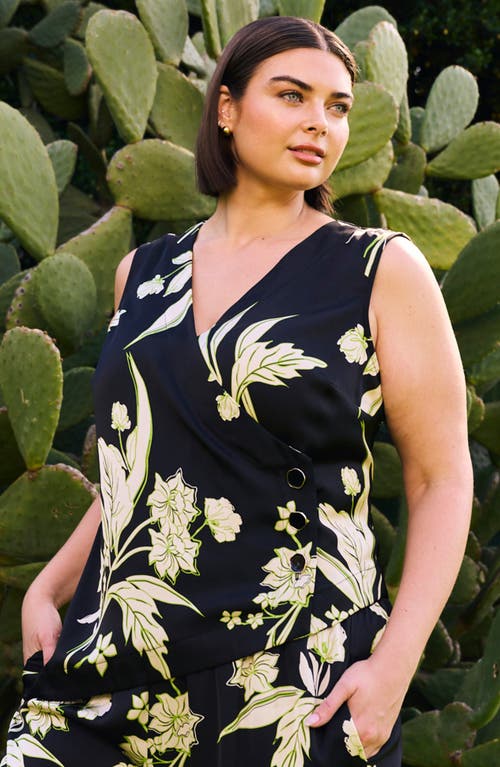 Estelle Baia Floral Sleeveless Button-up Top In Black