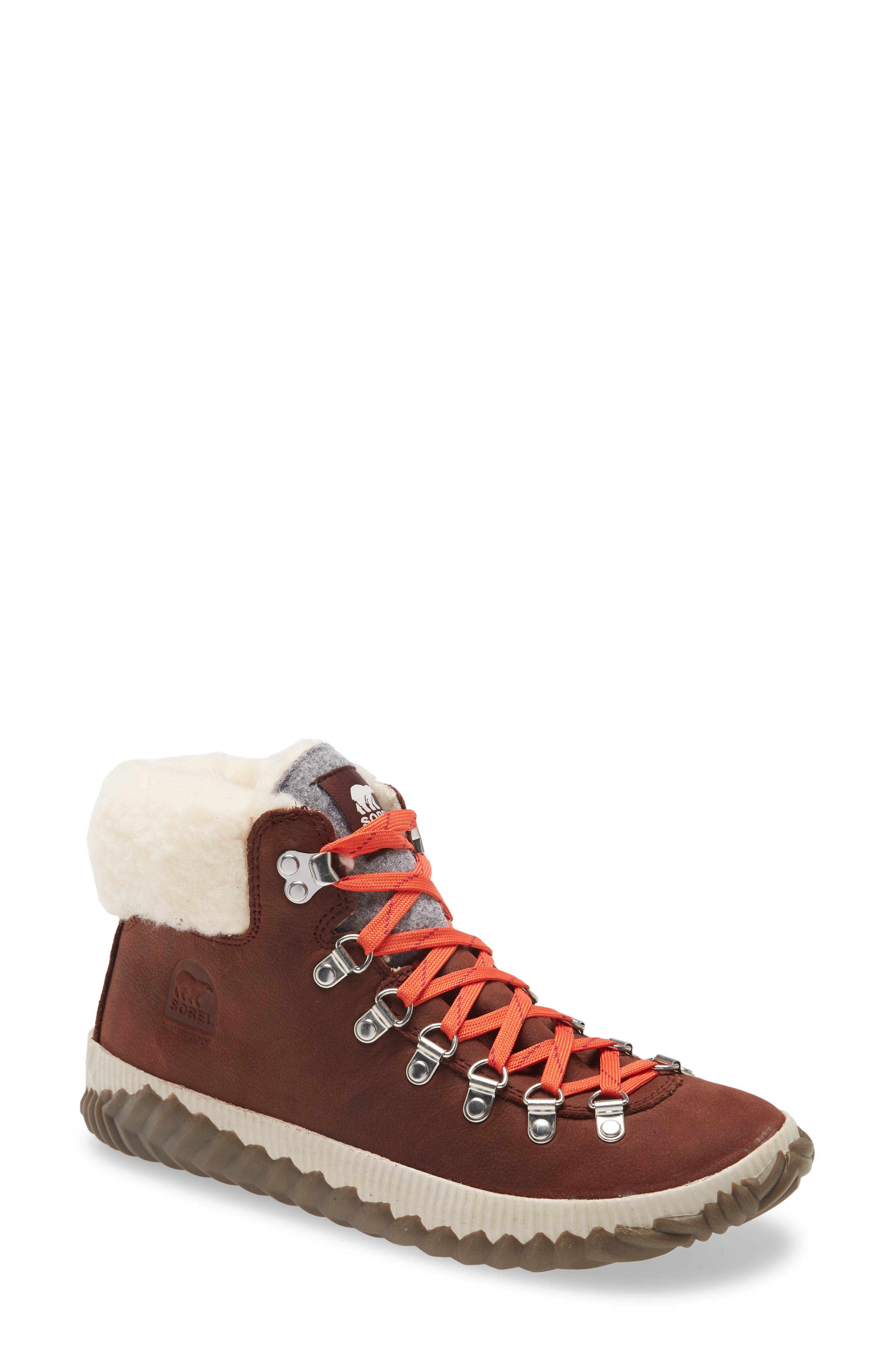 Out 'N About™ Conquest Waterproof Bootie with Faux Fur Trim, Main, color, REDWOOD