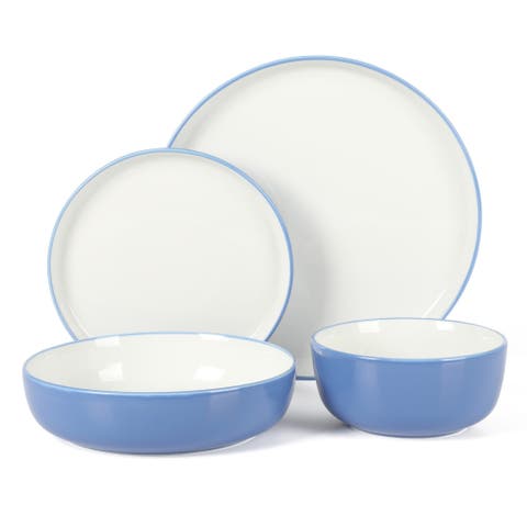 Two-Tone Porcelain Dinnerware Set, Dinner Plates, Dessert Plates, Dinner Bowls & Cereal Bowls