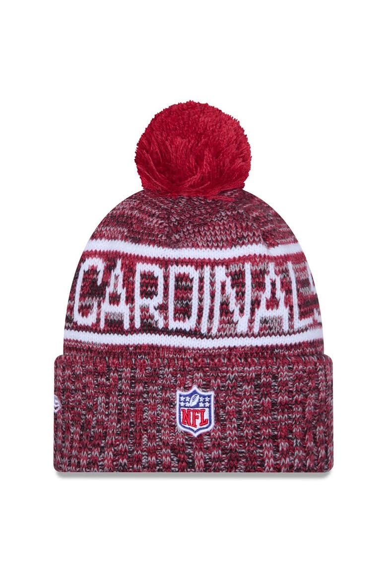 Men's New Era Cardinal Arizona Cardinals 2025 Sideline Cold Weather Cuffed Knit Hat with Pom, Alternate, color, Cardinal