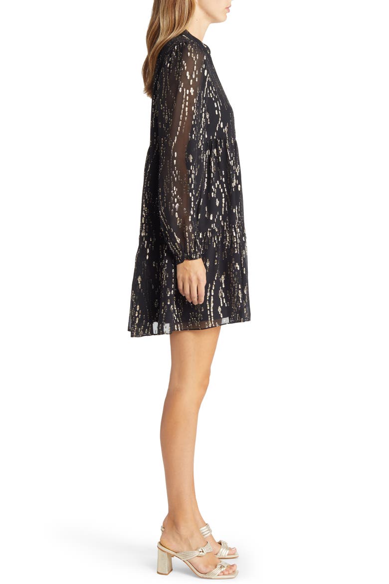 Winona Long Sleeve Silk Blend Dress, Alternate, color, ONYX FISH CLIP