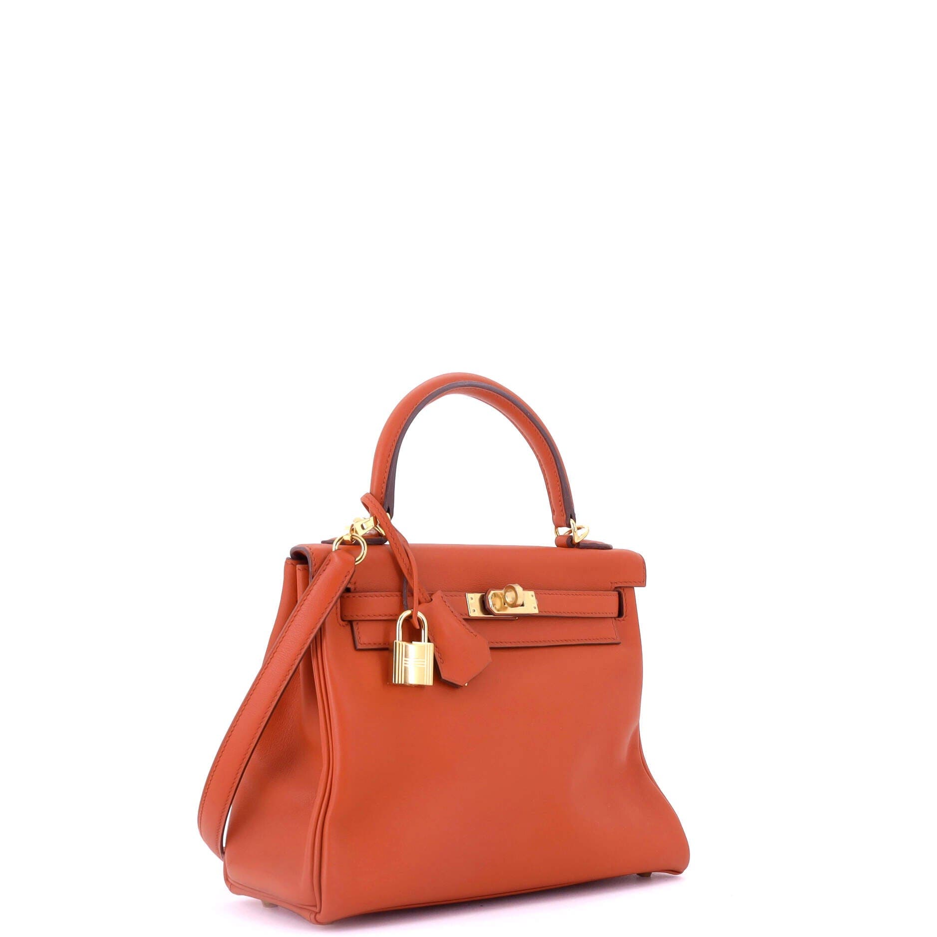 Pre-Owned Hermes Kelly Handbag Orange Swift with Gold Hardware 25, Alternate, color, 