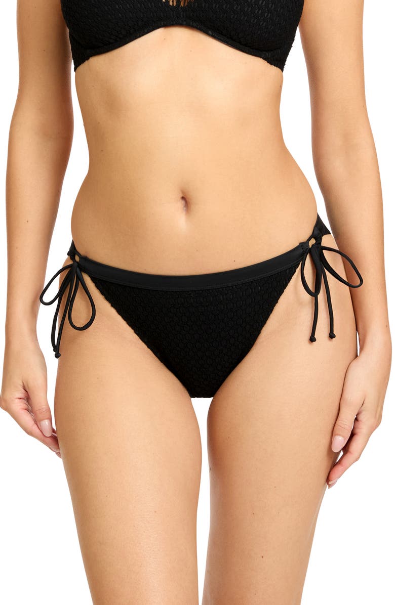 Robin Piccone Fishnet Side Tie Bikini Bottoms, Main, color, Black
