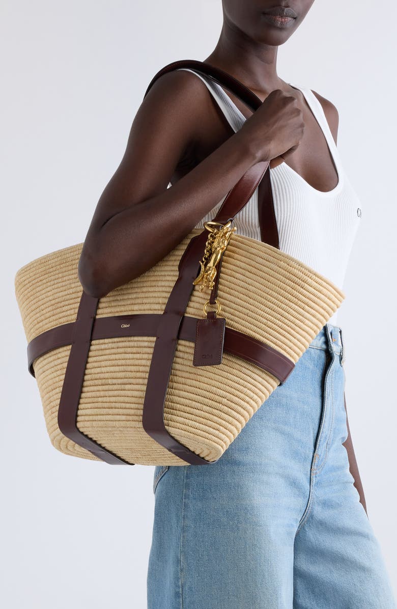 Chloé Kerala Straw & Leather Tote, Alternate, color,
