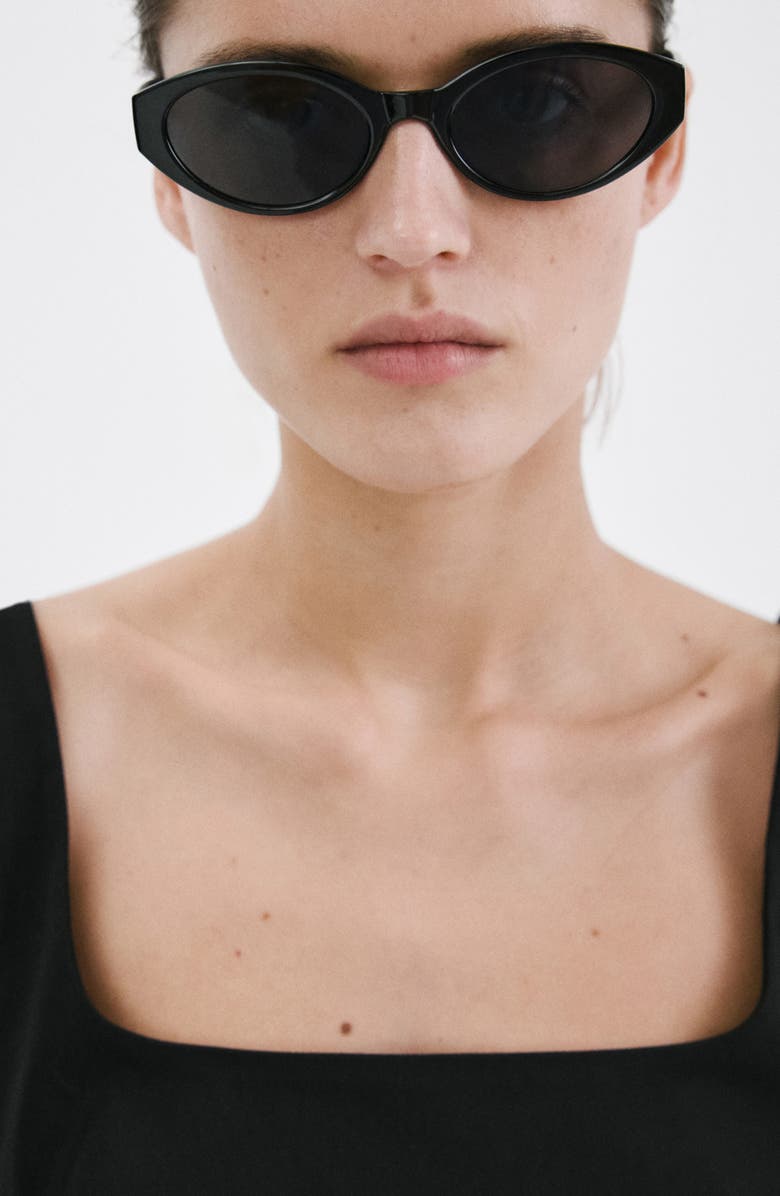 MANGO Fitted Square Neck Top, Alternate, color, Black