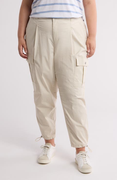 Belted Stretch Cotton Poplin Cargo Pants (Plus)