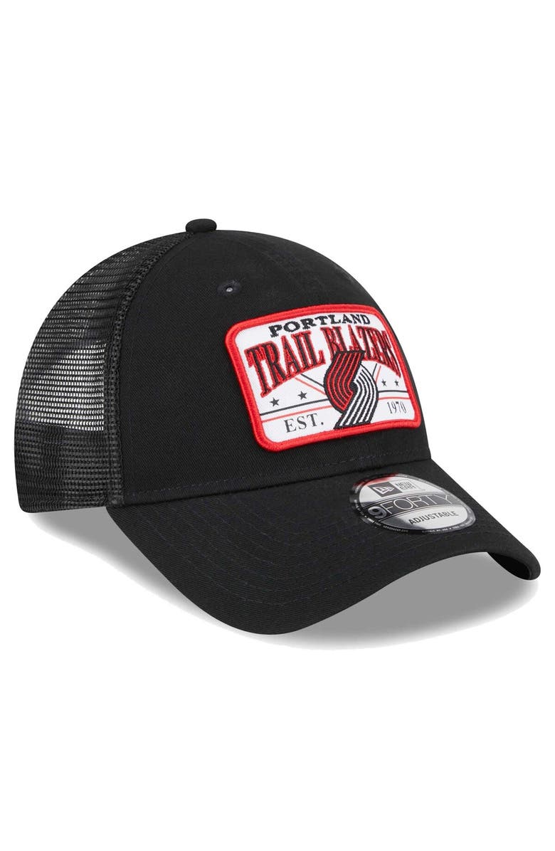 New Era Men's New Era Black Portland Trail Blazers Plate Oversized Patch Trucker 9FORTY Adjustable Hat, Alternate, color,