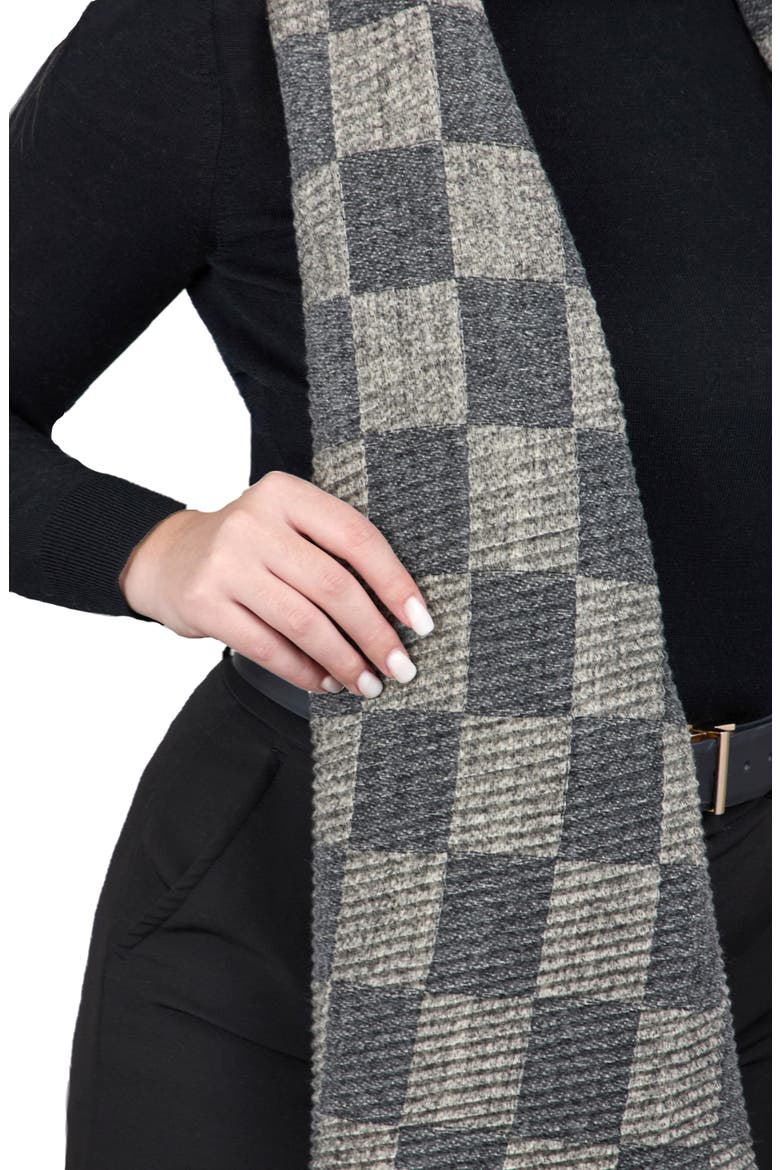 Fringe Checkered Scarf, Alternate, color, GREY