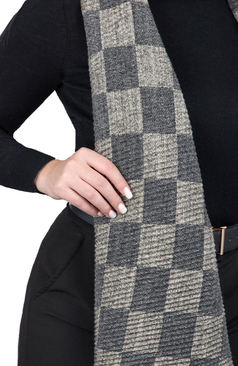 SAACHI Fringe Checkered Scarf, Alternate, color, Grey