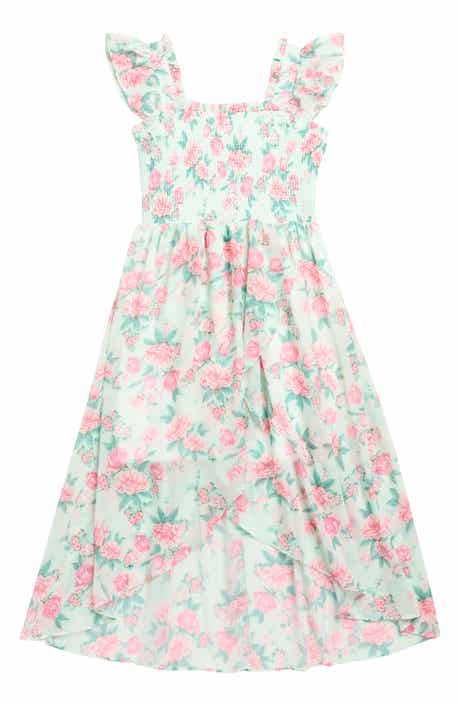 RARE, TOO! Kids' Floral Ruffle Strap Smocked Chiffon Party Dress