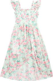 RARE, TOO! Kids' Floral Ruffle Strap Smocked Chiffon Party Dress