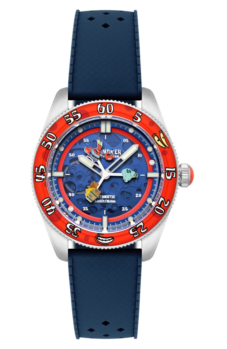 SPINNAKER x SpongeBob SquarePants Croft Midsize Automatic Rubber Strap Watch, 40mm, Main, color,