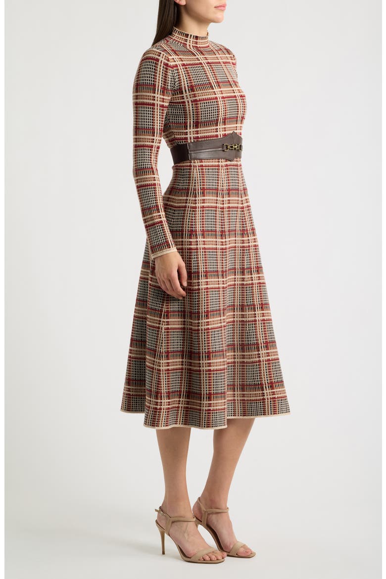 Mock Neck Long Sleeve Midi Dress, Alternate, color, BLK COGNAC