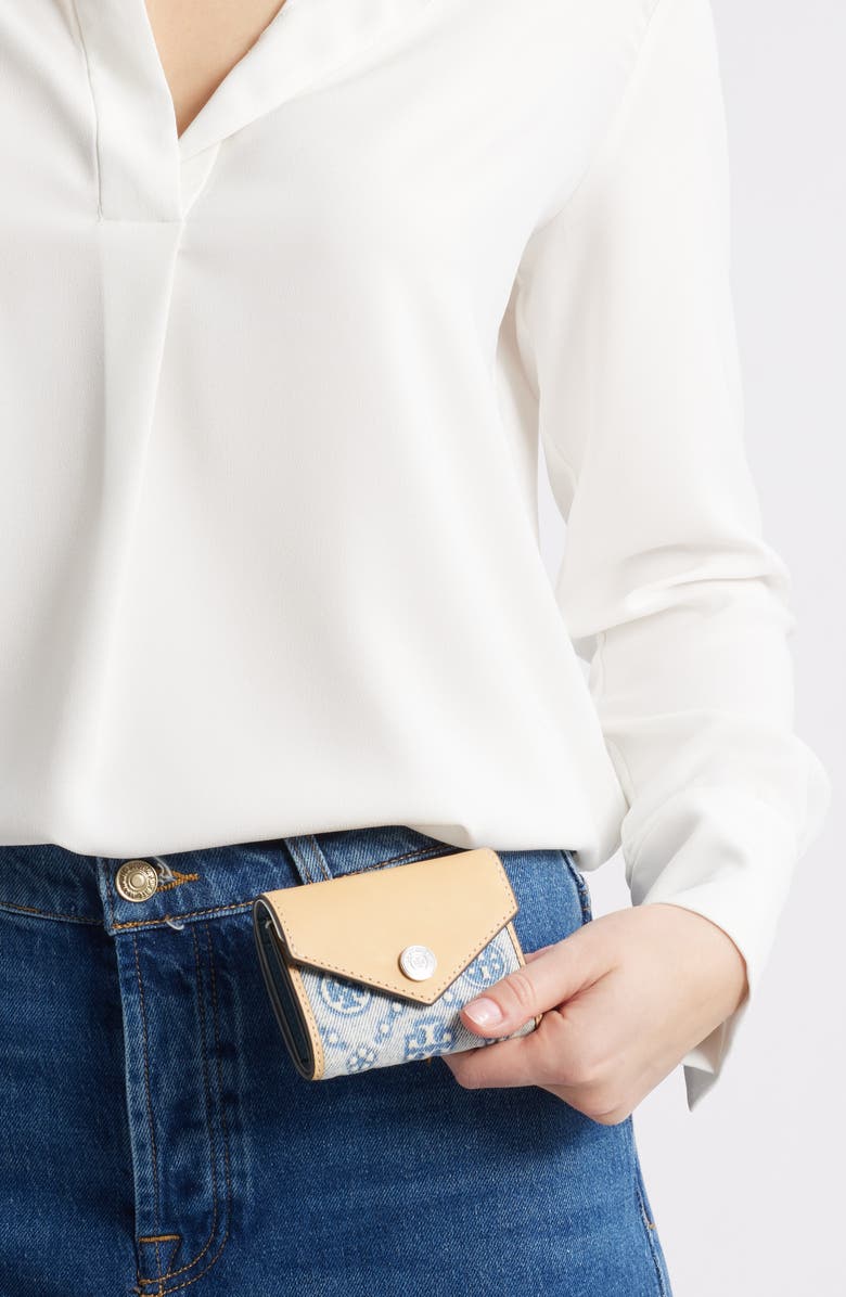 Tory Burch Key Item T Monogram Denim & Leather Wallet, Alternate, color, Powder Blue