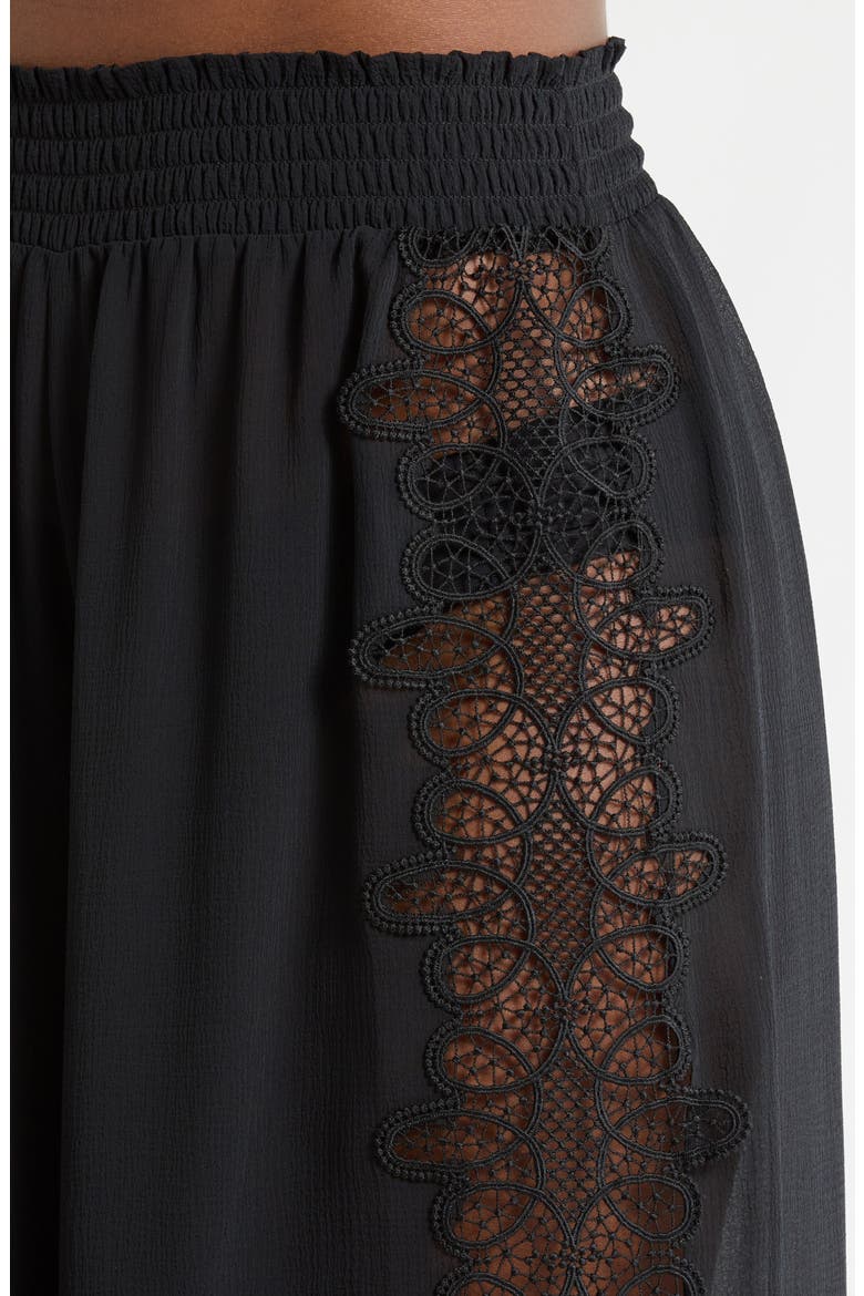 Athena Lace Semisheer Split Hem Wide Leg Cover-Up Pants, Alternate, color, BLACK