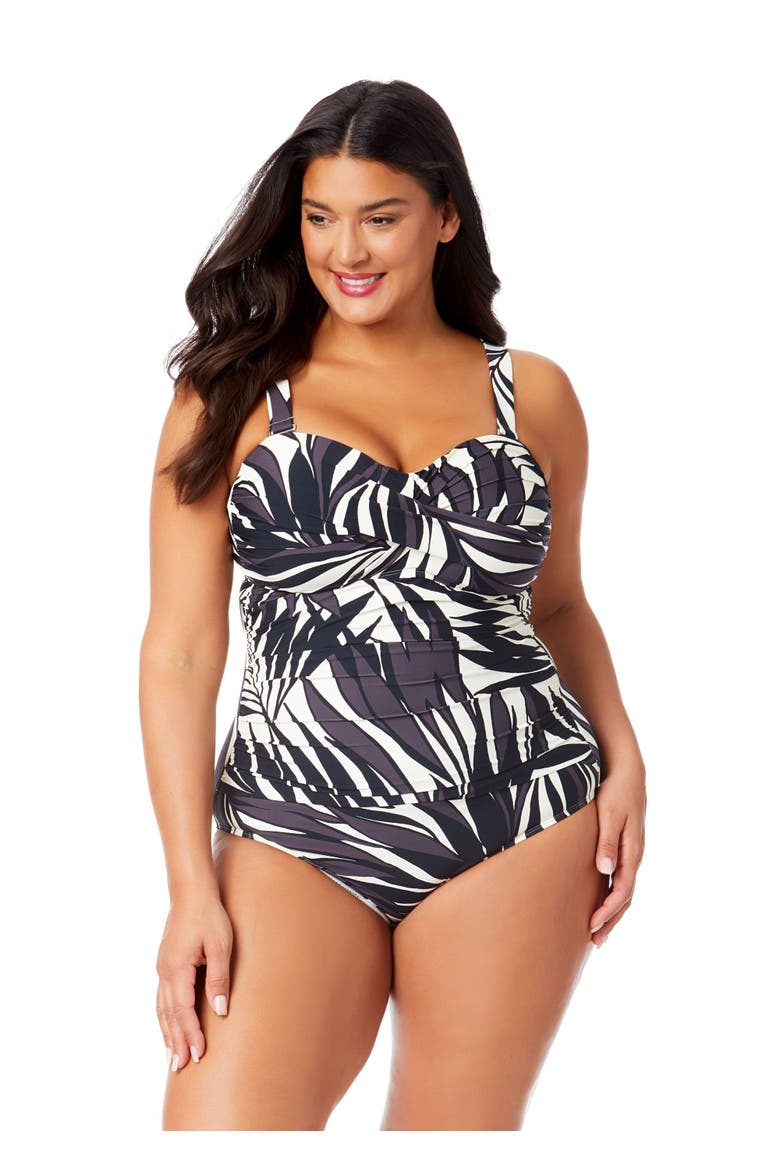 Women's Plus Palm Chic Drape Front Underwire Swim Top, Main, color, Palm Chic