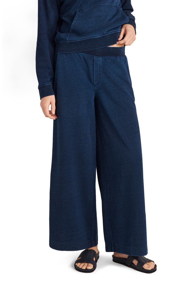 Indigo Cotton Terry Wide Leg Pants, Main, color, Dark Indigo Wash