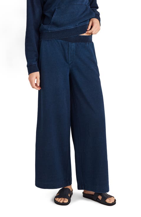 Indigo Cotton Terry Wide Leg Pants