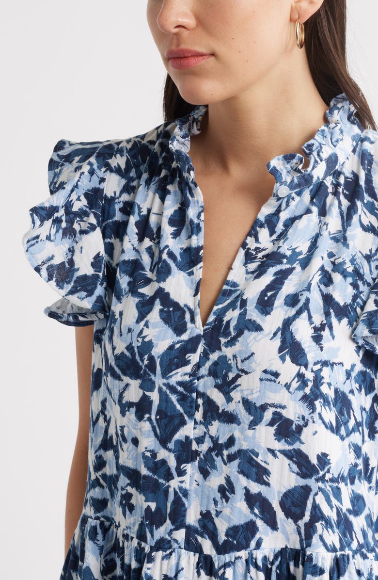 Caslon<sup>®</sup> Ruffle Duo Cotton Gauze Dress, Alternate, color, Navy- White Brushed Blooms