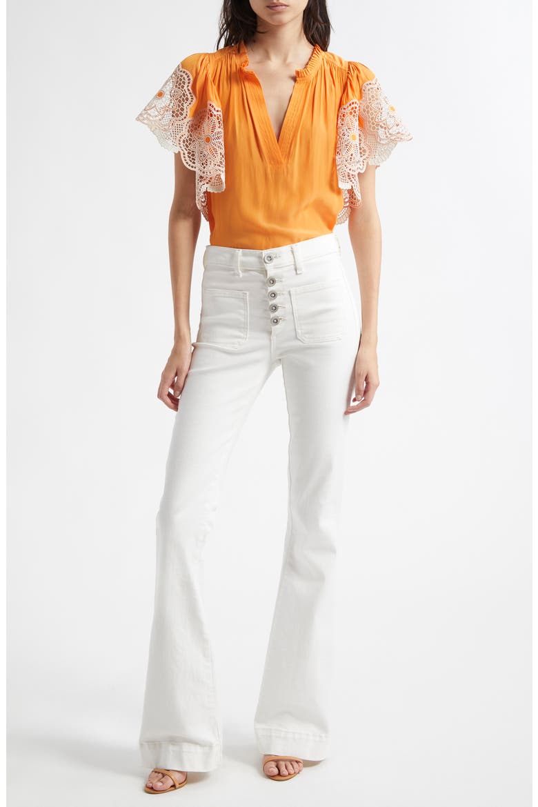 Cindy Exposed-Button Fly Wide Leg Jeans, Alternate, color, WHITE