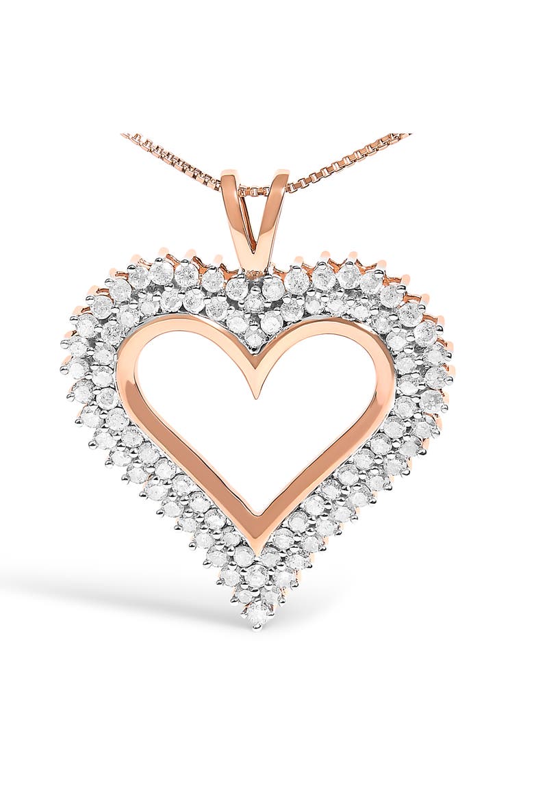 Silver 3.00 Cttw Diamond Heart Pendant Necklace, Alternate, color, Rose