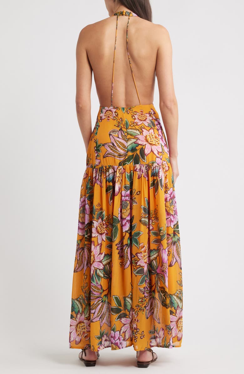 FARM Rio Wonderful Bouquet Halter Maxi Dress, Alternate, color, Orange