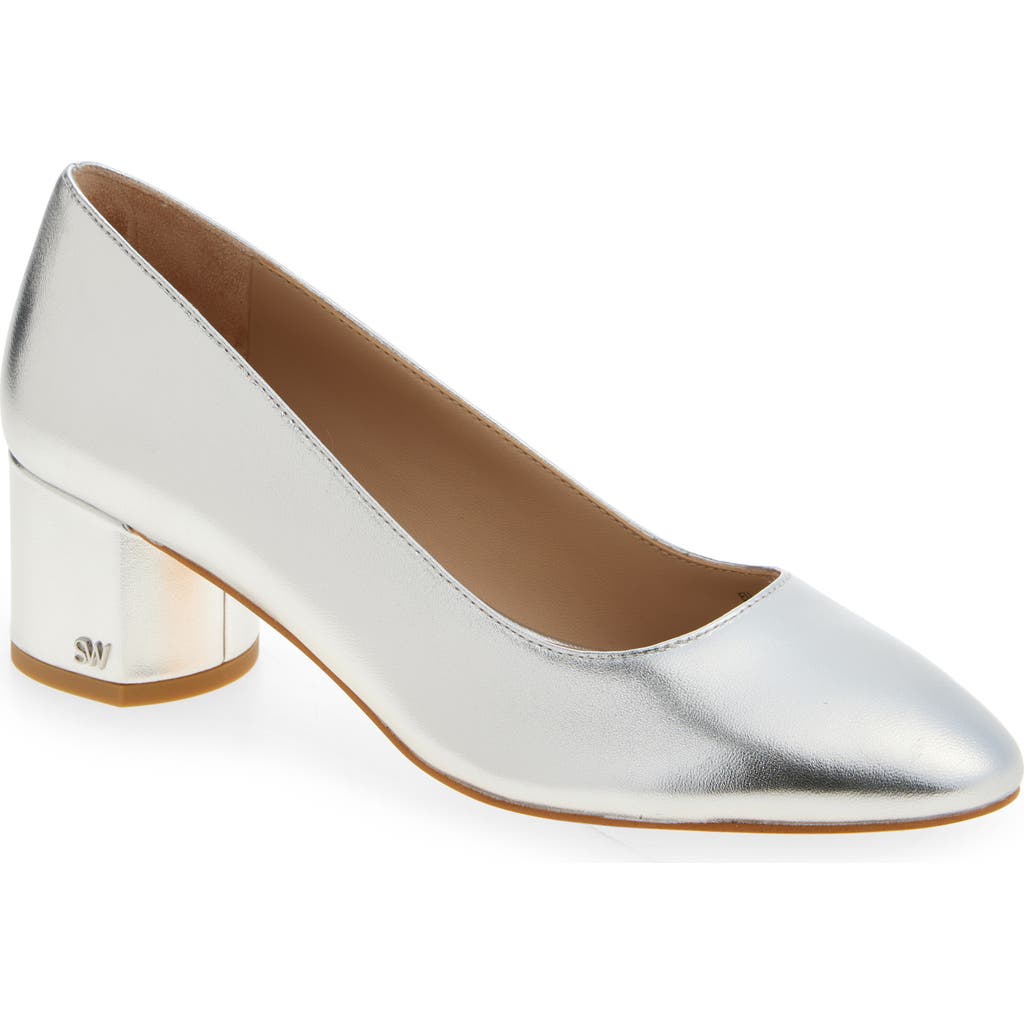 Stuart Weitzman Bridget Block Pump In Silver
