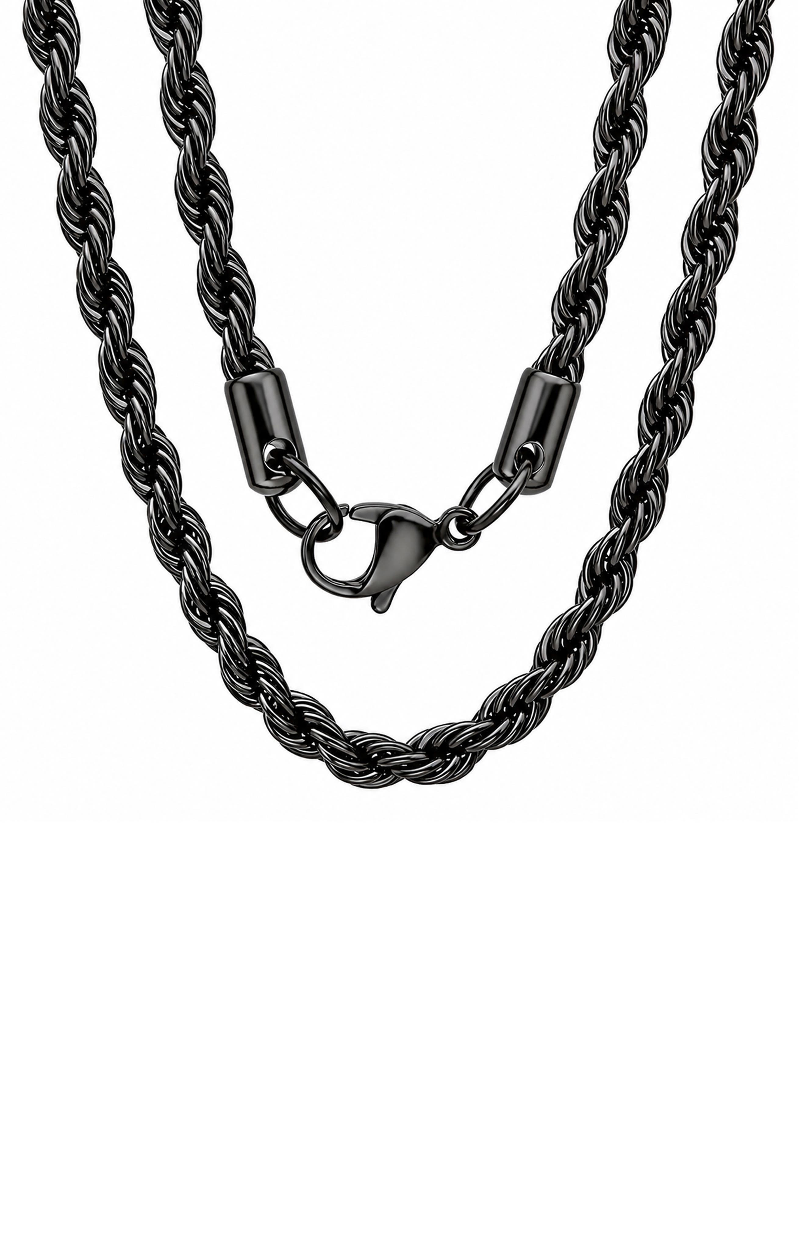 Men's Black Ion Plated Rope Chain Necklace