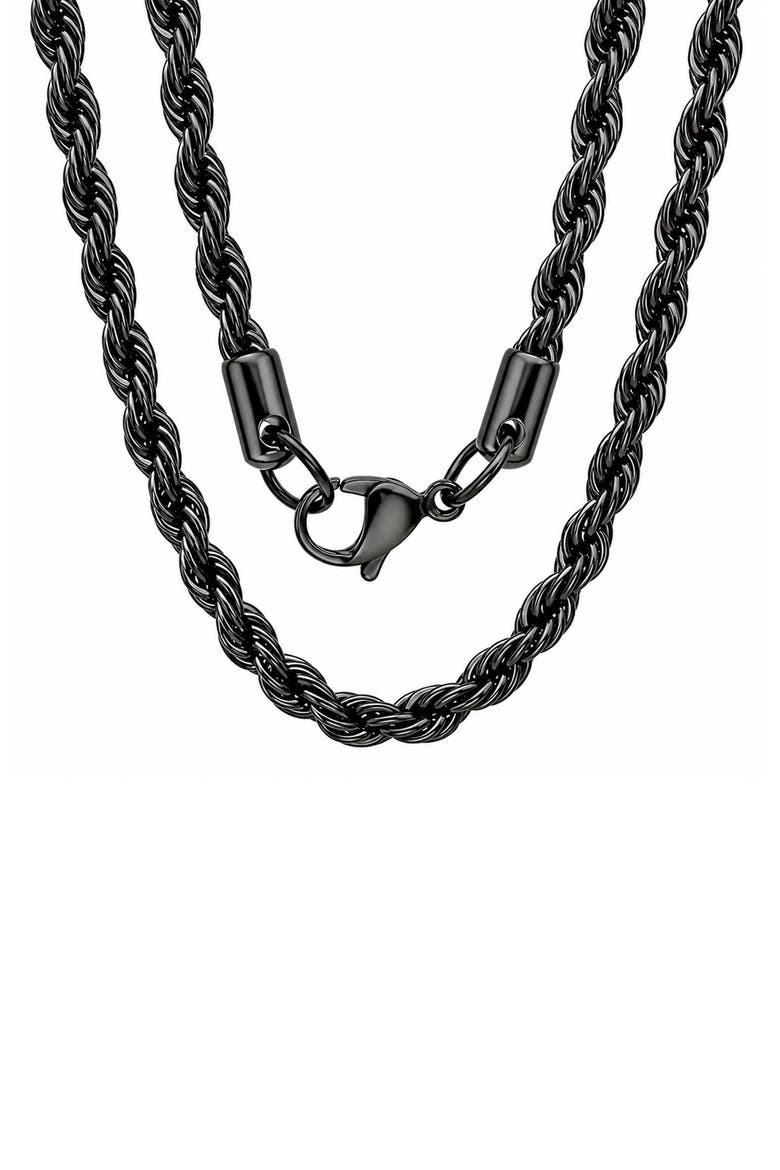 Men's Black Ion Plated Rope Chain Necklace, Main, color, BLACK