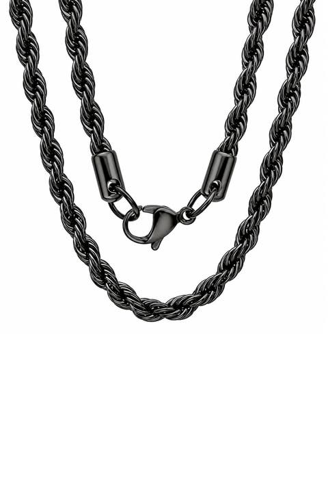 Men's Black Ion Plated Rope Chain Necklace