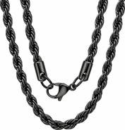 STEELTIME Men's Black Ion Plated Rope Chain Necklace