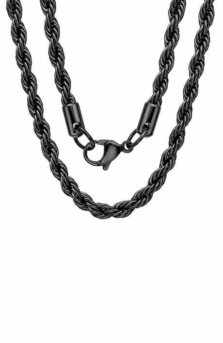 Men's Black Ion Plated Rope Chain Necklace