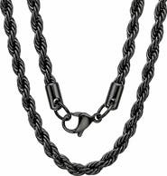 STEELTIME Men's Black Ion Plated Rope Chain Necklace